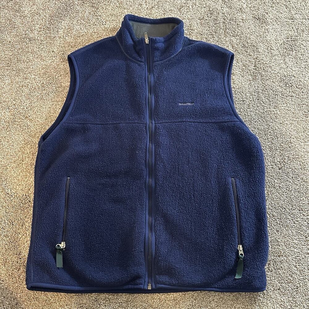 VINTAGE Patagonia Fleece Adult Large L Blue Vest USA Made Outdoors Hiking Men